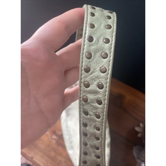 Vintage Women's Fossil Green Slouch Hobo Shoulder Bag Purse Leather Top Handle - Picture 11 of 16